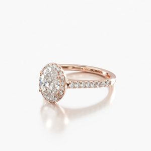 Rose Gold Halo Diamond Engagement Ring with Oval-Cut Center Stone