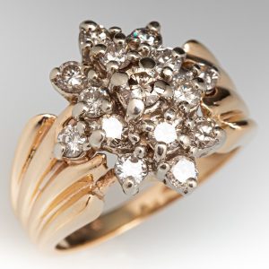Vintage-Inspired Yellow Gold Diamond Cluster Ring